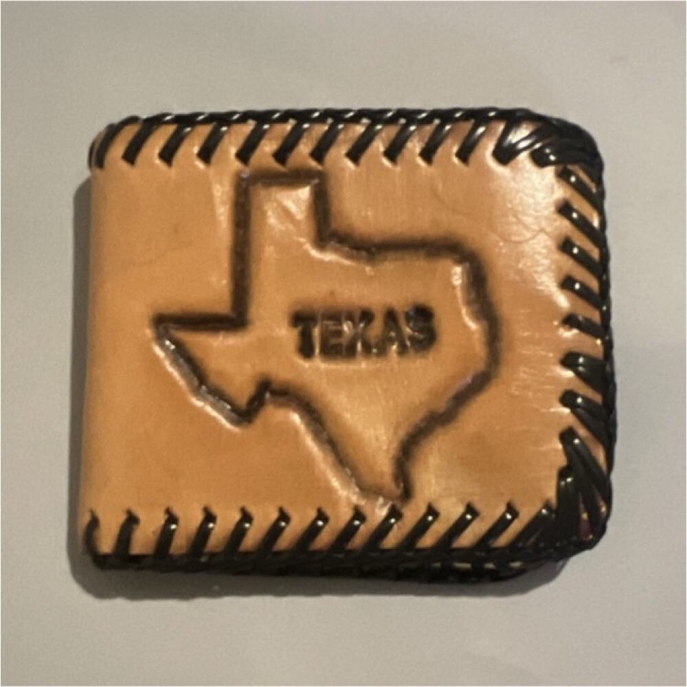Men's Bifold Folding Wallet Texas Theme Stitched Accent Brown/Black Solid